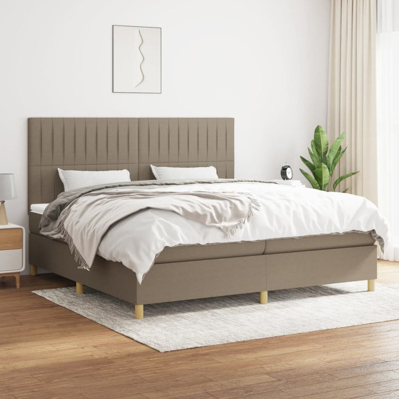 Pat box spring cu saltea, gri taupe, 200x200 cm, textil