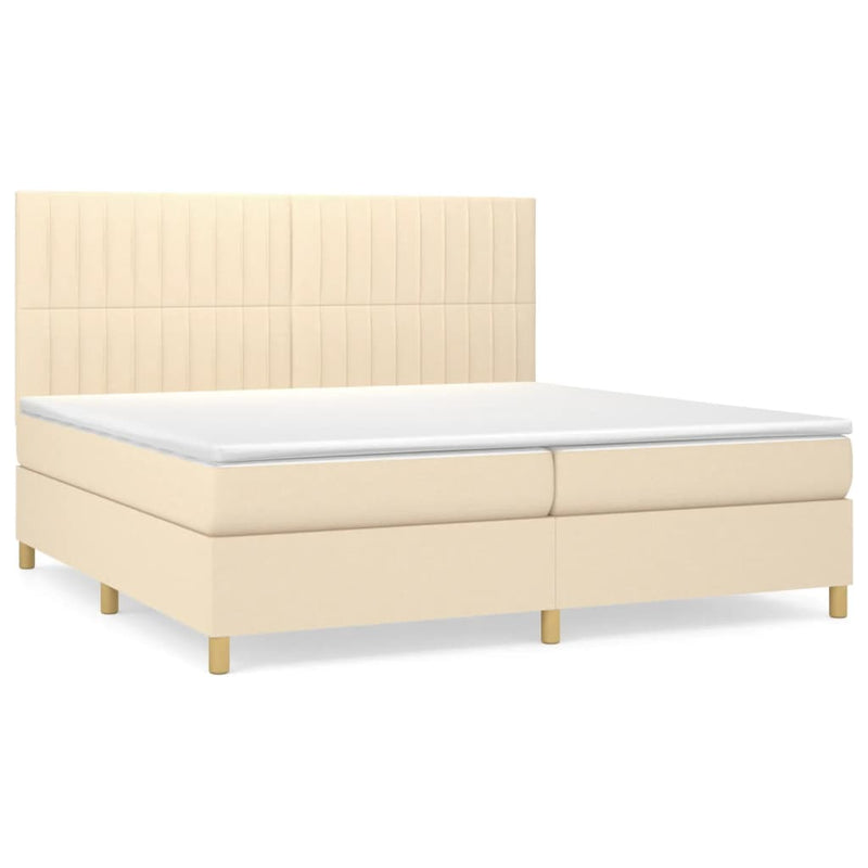 Pat box spring cu saltea, crem, 200x200 cm, textil
