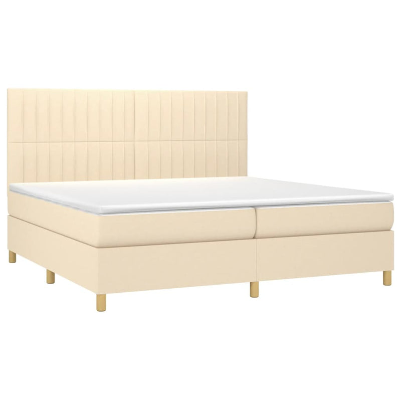 Pat box spring cu saltea, crem, 200x200 cm, textil