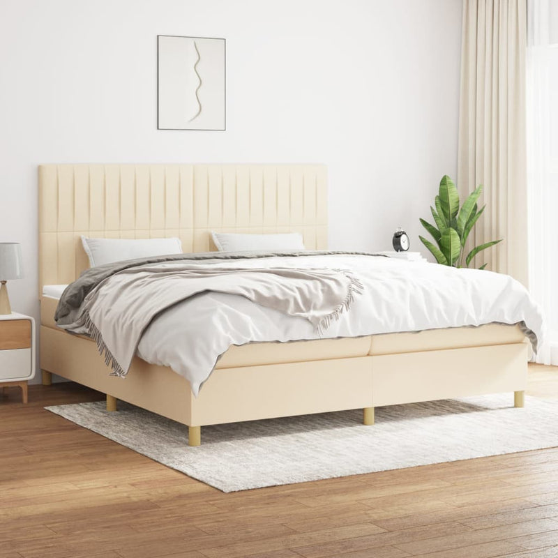 Pat box spring cu saltea, crem, 200x200 cm, textil