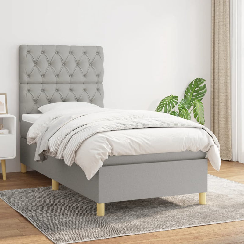 Pat continental cu saltea, gri deschis, 80x200 cm, textil