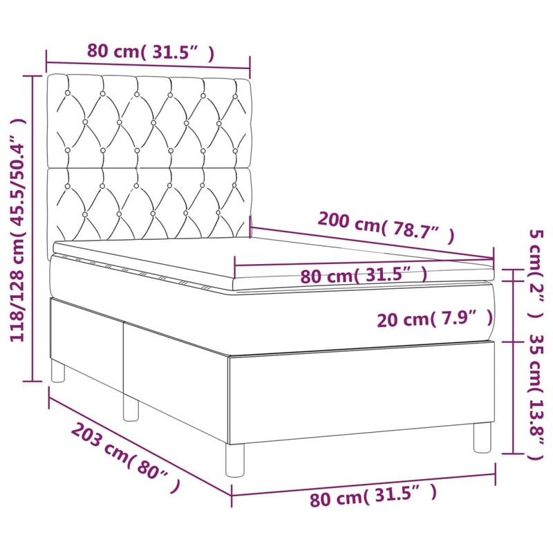 Pat box spring cu saltea, maro închis, 80x200 cm, textil