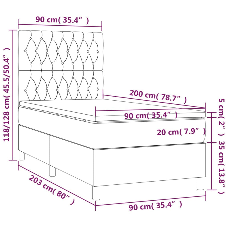 Pat box spring cu saltea, gri deschis, 90x200 cm, textil