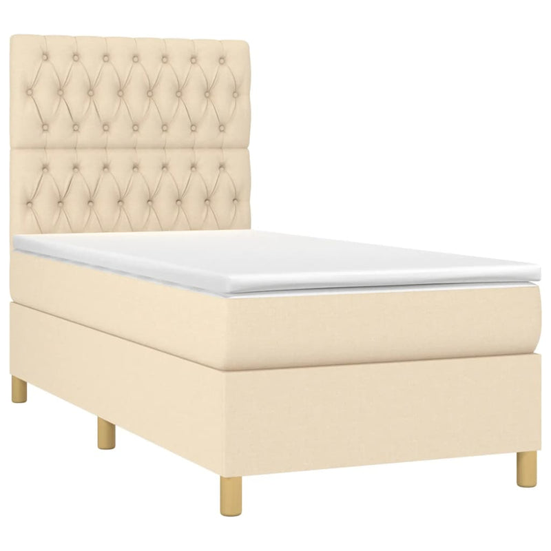 Pat box spring cu saltea, crem, 90x200 cm, textil