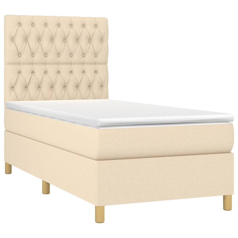 Pat box spring cu saltea, crem, 100x200 cm, textil