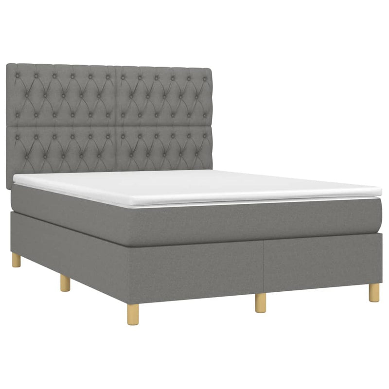Pat box spring cu saltea, gri închis, 140x190 cm, textil