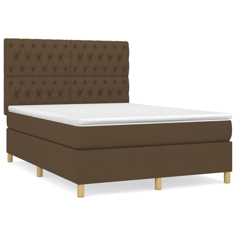 Pat box spring cu saltea, maro închis, 140x200 cm, textil