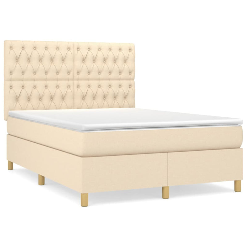 Pat box spring cu saltea, crem, 140x200 cm, textil