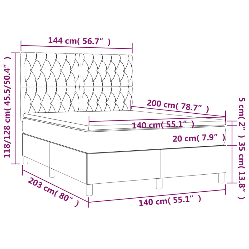 Pat box spring cu saltea, negru, 140x200 cm, textil