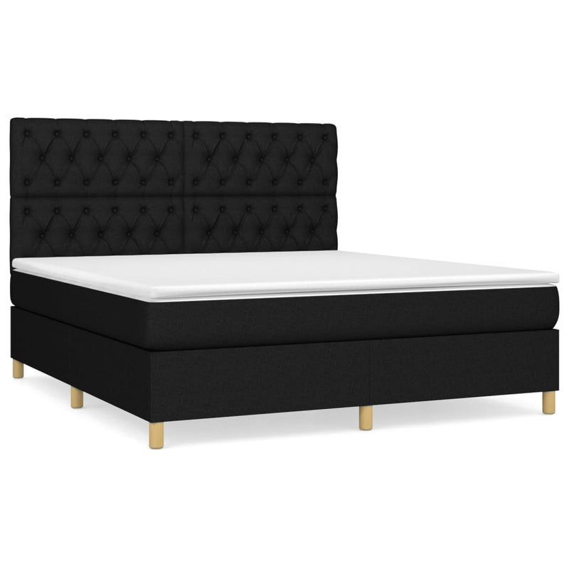 Pat box spring cu saltea, negru, 160x200 cm, textil