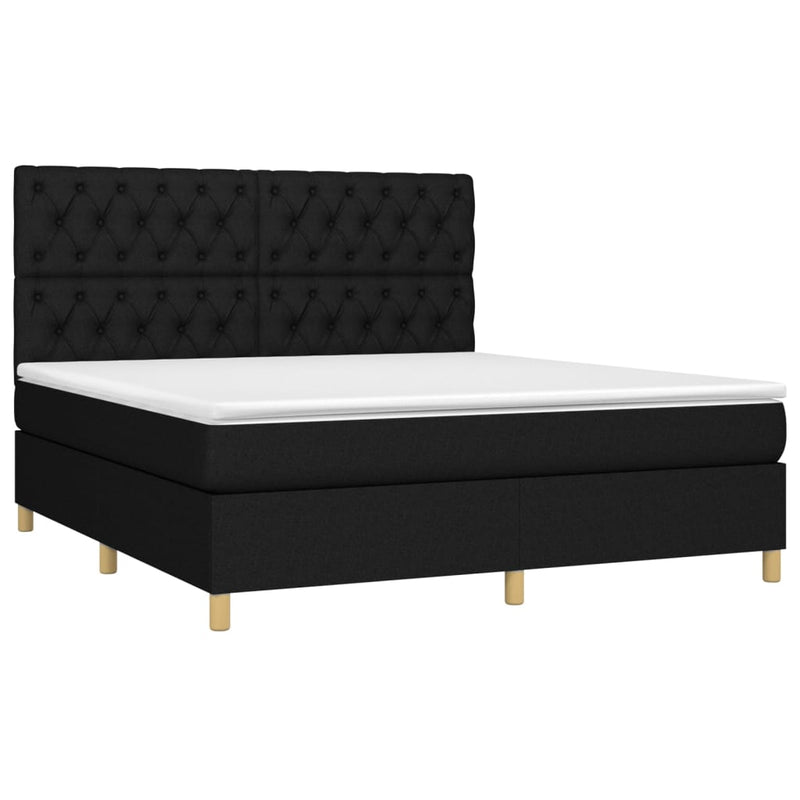 Pat box spring cu saltea, negru, 160x200 cm, textil