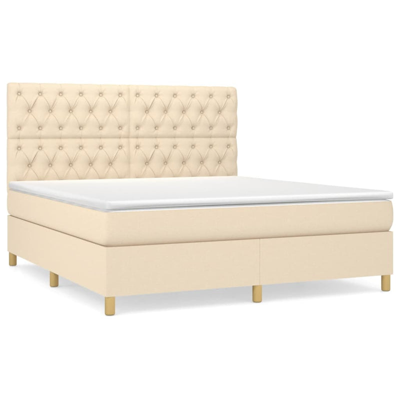 Pat box spring cu saltea, crem, 160x200 cm, material textil