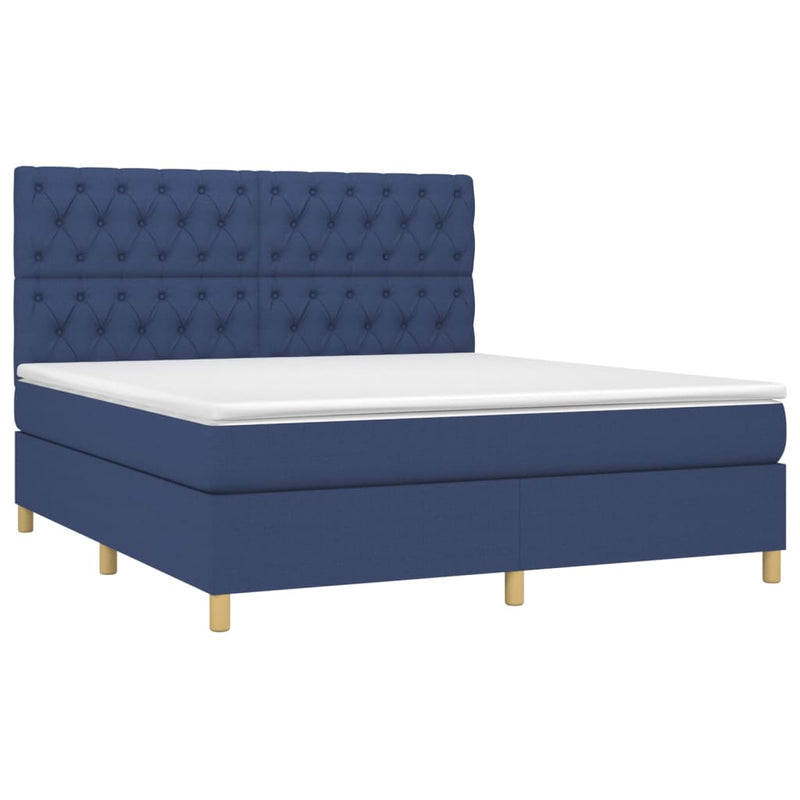 Pat continental cu saltea, albastru, 160x200cm, material textil