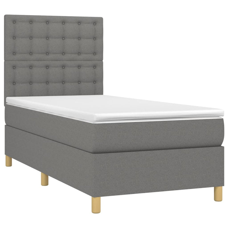 Pat box spring cu saltea, gri închis, 90x190 cm, textil