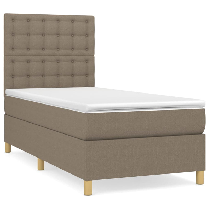 Pat box spring cu saltea, gri taupe, 90x190 cm, textil