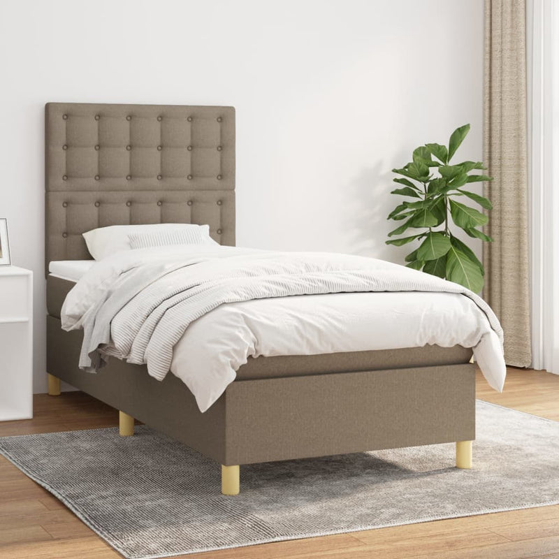 Pat box spring cu saltea, gri taupe, 90x190 cm, textil