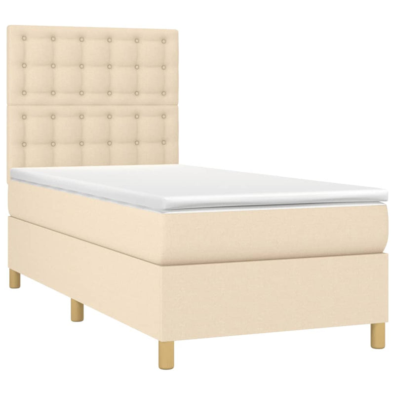 Pat box spring cu saltea, crem, 90x190 cm, textil