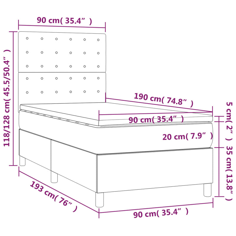 Pat box spring cu saltea, crem, 90x190 cm, textil