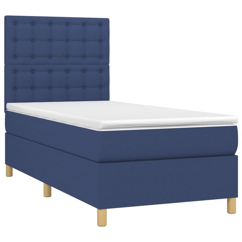 Pat box spring cu saltea, albastru, 90x190 cm, textil