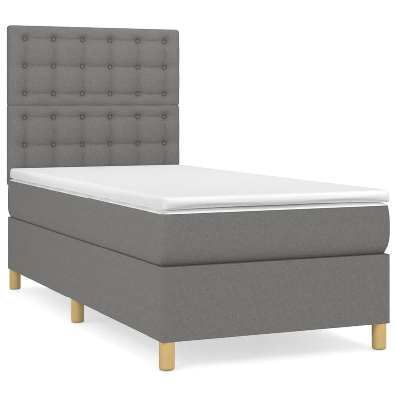 Pat box spring cu saltea, gri închis, 90x200 cm, textil