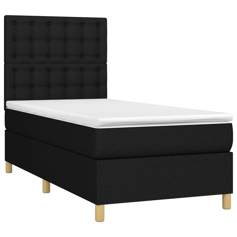 Pat box spring cu saltea, negru, 90x200 cm, textil