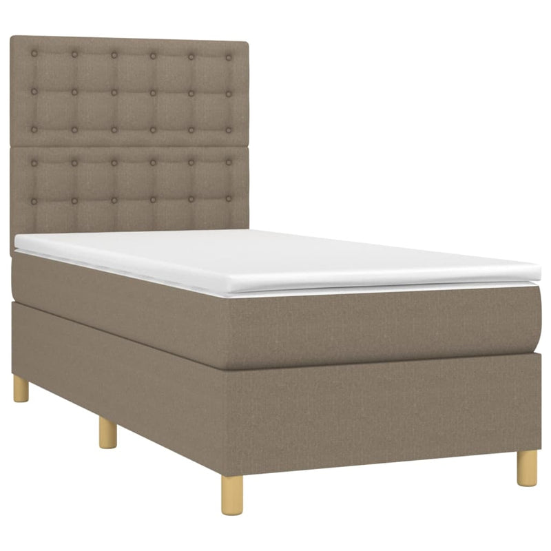 Pat box spring cu saltea, gri taupe, 90x200 cm, textil