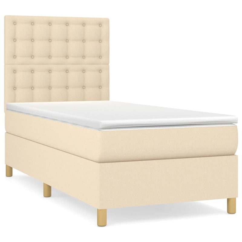 Pat box spring cu saltea, crem, 90x200 cm, textil