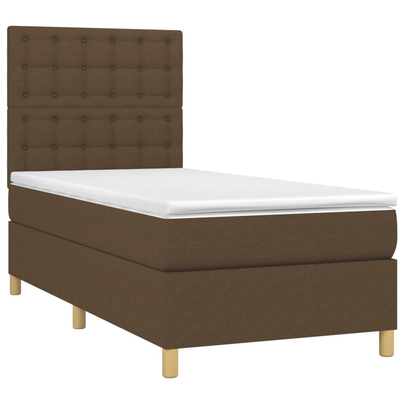 Pat box spring cu saltea, maro închis, 100x200 cm, textil