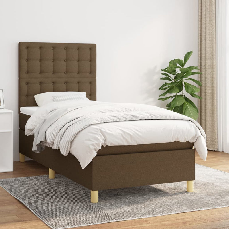 Pat box spring cu saltea, maro închis, 100x200 cm, textil