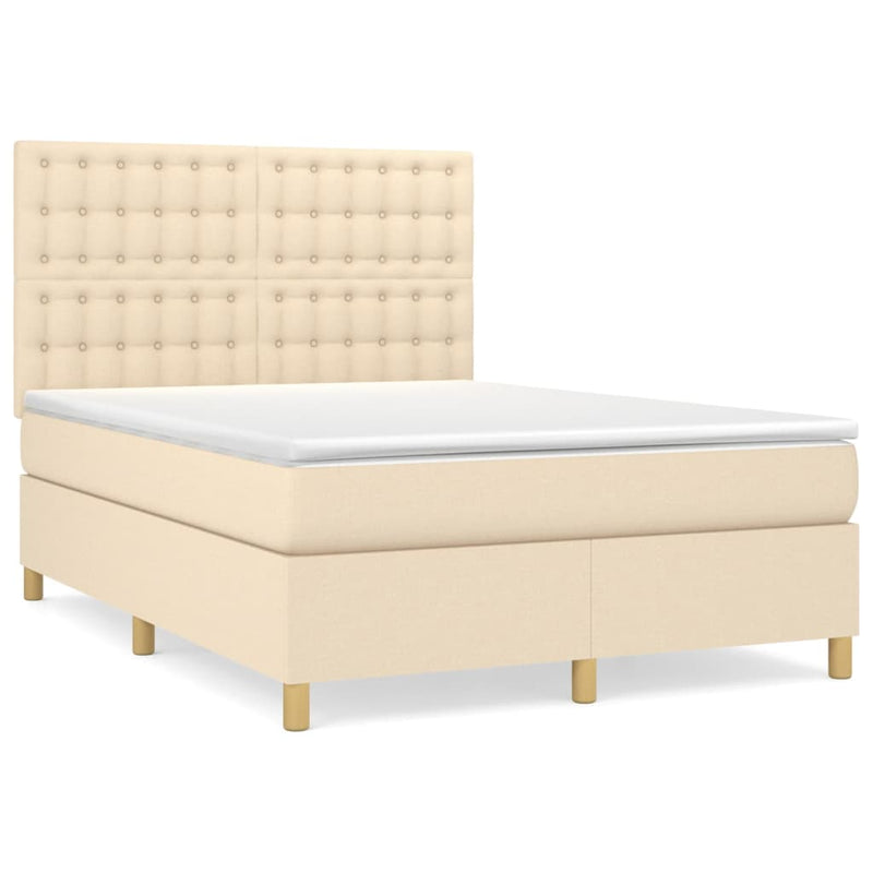 Pat box spring cu saltea, crem, 140x200 cm, textil