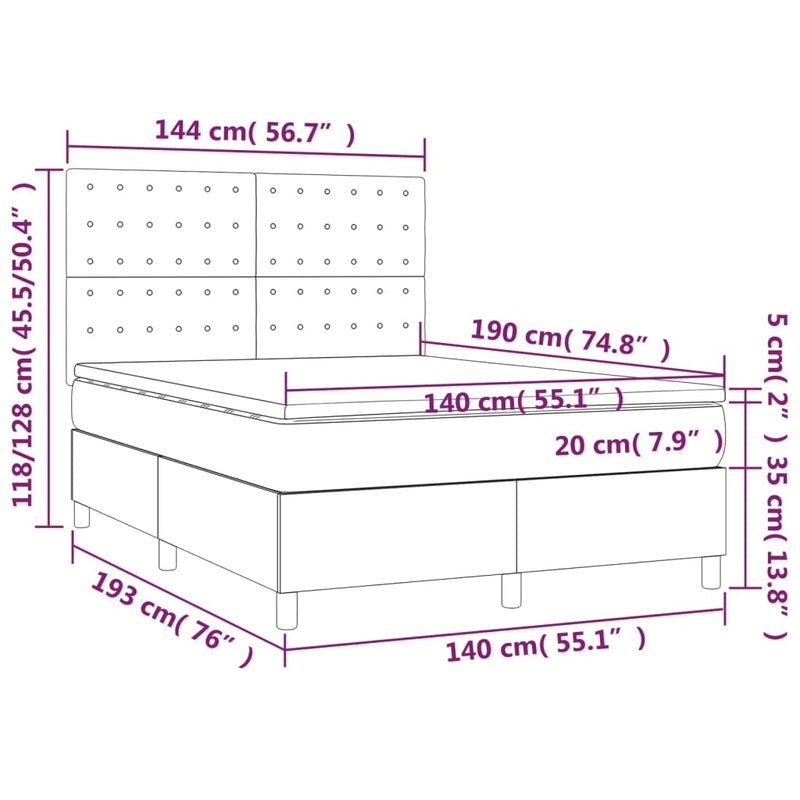 Pat box spring cu saltea, albastru, 140x200 cm, textil