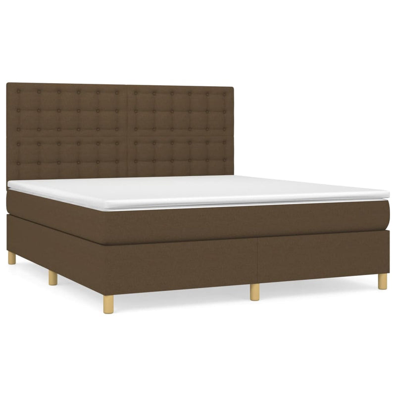 Pat box spring cu saltea, maro închis, 160x200 cm, textil