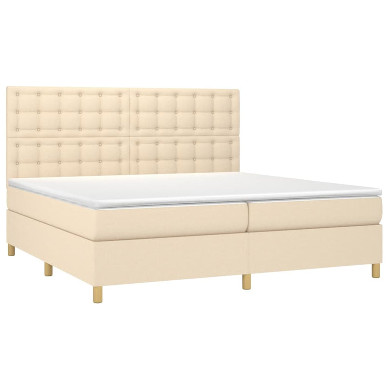 Pat box spring cu saltea, crem, 200x200 cm, textil