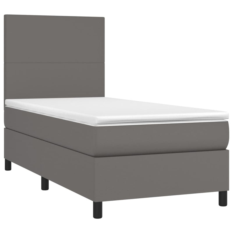 Pat box spring cu saltea, gri, 90x200 cm, piele ecologică
