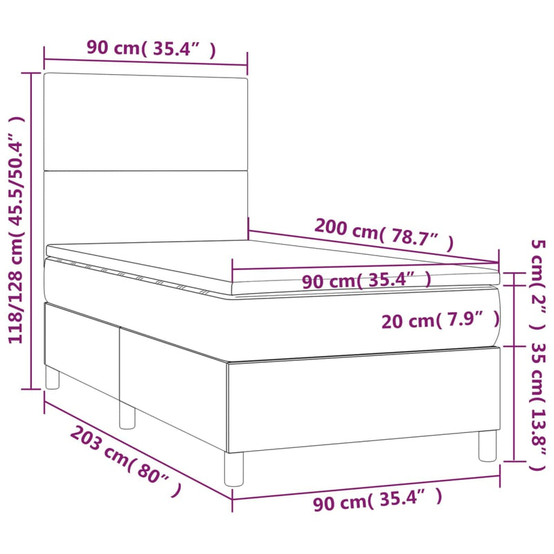 Pat box spring cu saltea, gri, 90x200 cm, piele ecologică