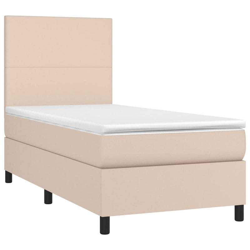 Pat box spring cu saltea, cappuccino, 100x200cm piele ecologică