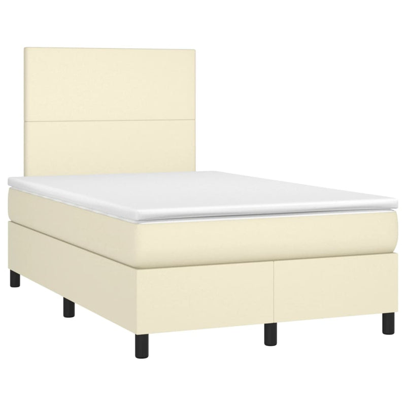 Pat box spring cu saltea, crem, 120x200 cm, piele ecologică