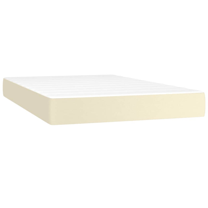 Pat box spring cu saltea, crem, 120x200 cm, piele ecologică