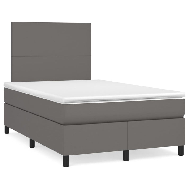 Pat box spring cu saltea, gri, 120x200 cm, piele ecologică