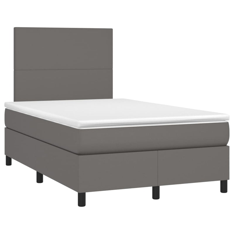 Pat box spring cu saltea, gri, 120x200 cm, piele ecologică