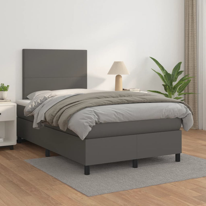Pat box spring cu saltea, gri, 120x200 cm, piele ecologică