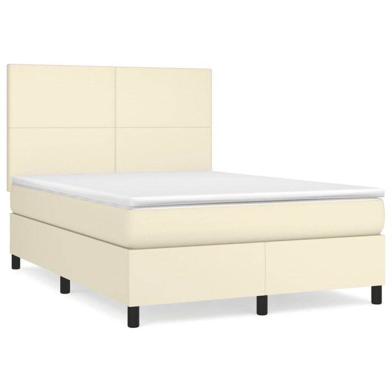 Pat box spring cu saltea, crem, 140x190 cm, piele ecologică