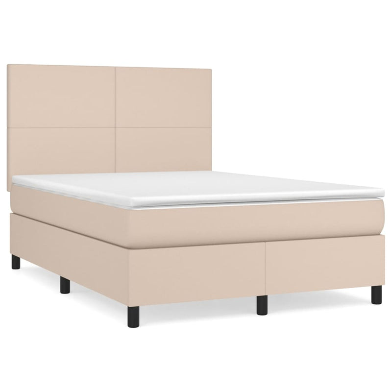 Pat box spring cu saltea, cappuccino, 140x190cm piele ecologică