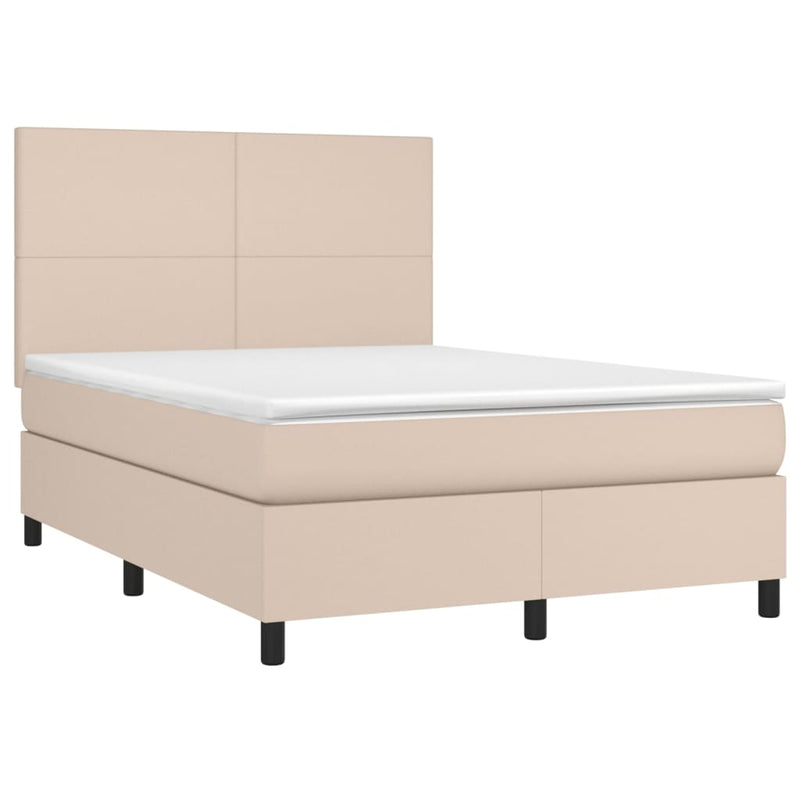 Pat box spring cu saltea, cappuccino, 140x190cm piele ecologică