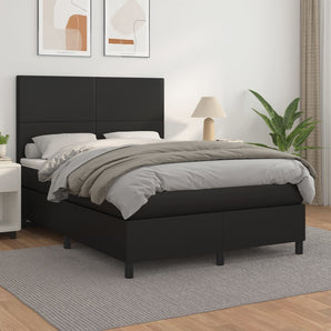 Pat box spring cu saltea, negru, 140x200 cm, piele ecologică