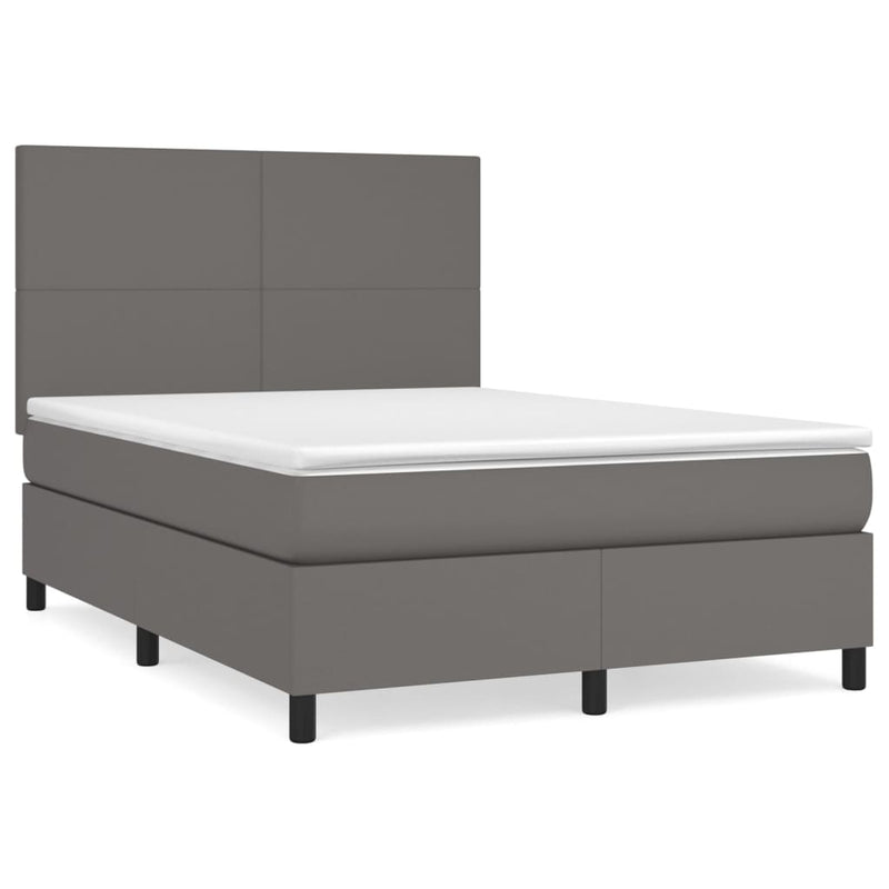 Pat box spring cu saltea, gri, 140x200 cm, piele ecologică