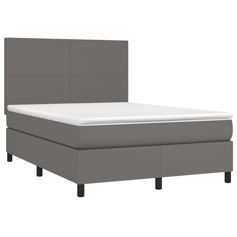 Pat box spring cu saltea, gri, 140x200 cm, piele ecologică
