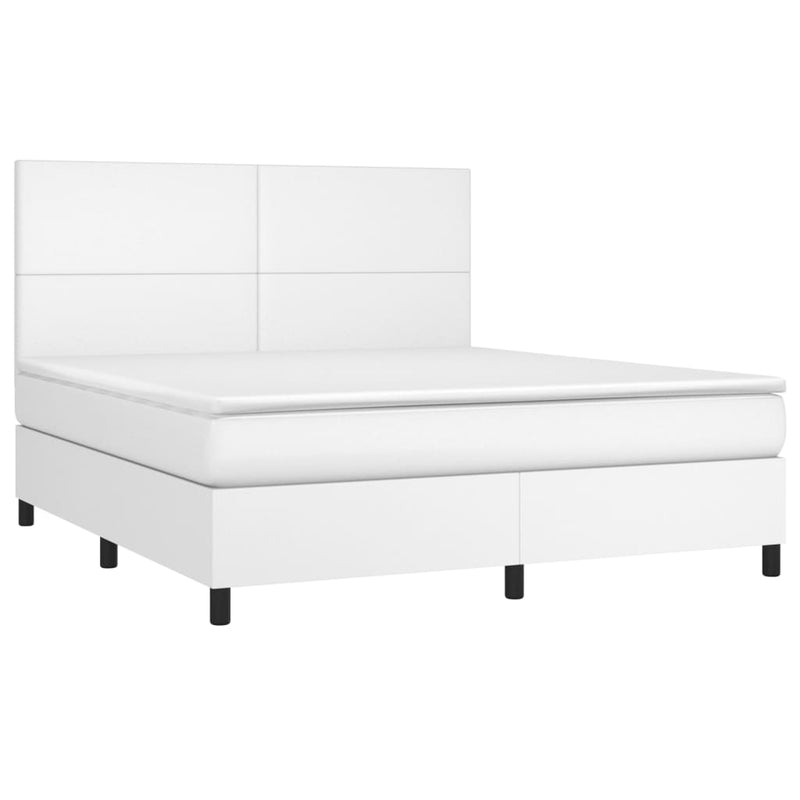 Pat box spring cu saltea, alb, 160x200 cm, piele ecologică