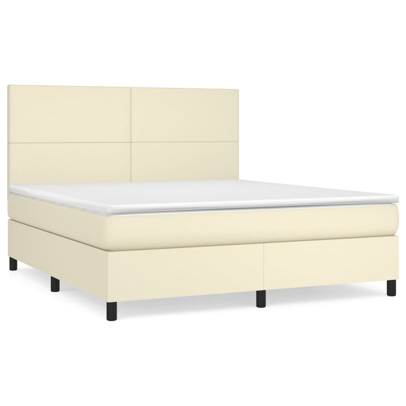 Pat box spring cu saltea, crem, 160x200 cm, piele ecologică