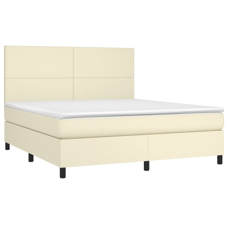 Pat box spring cu saltea, crem, 160x200 cm, piele ecologică